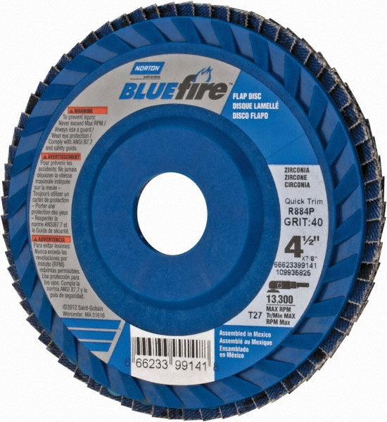 Norton 66623399141 Flap Disc 7/8" Hole, 40 Grit, Zirconia Alumina, Type 27