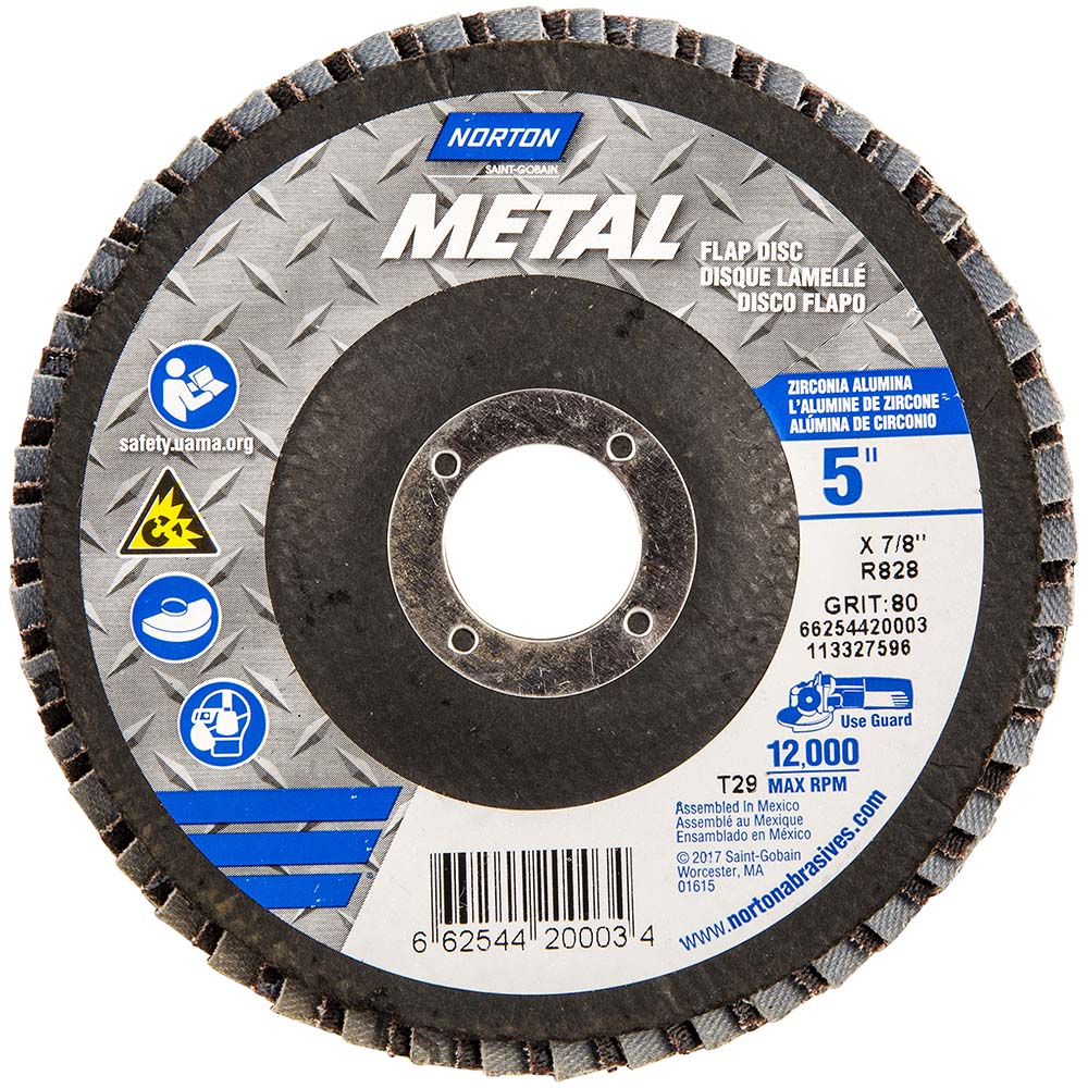 Norton 66254420003 Flap Disc 7/8" Hole, 80 Grit, Zirconia Alumina, Type 29
