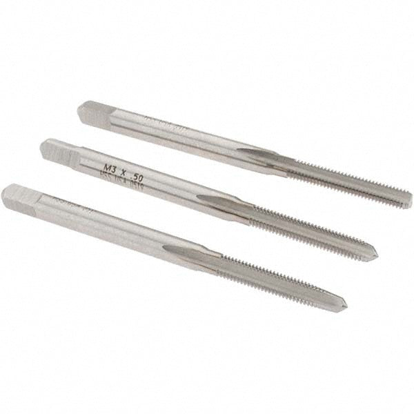 Norseman Drill & Tool 19001 Tap Set M3 x 0.5 Metric Coarse, 3 Flute, Bottoming Plug & Taper, High Speed Steel, Bright Finish