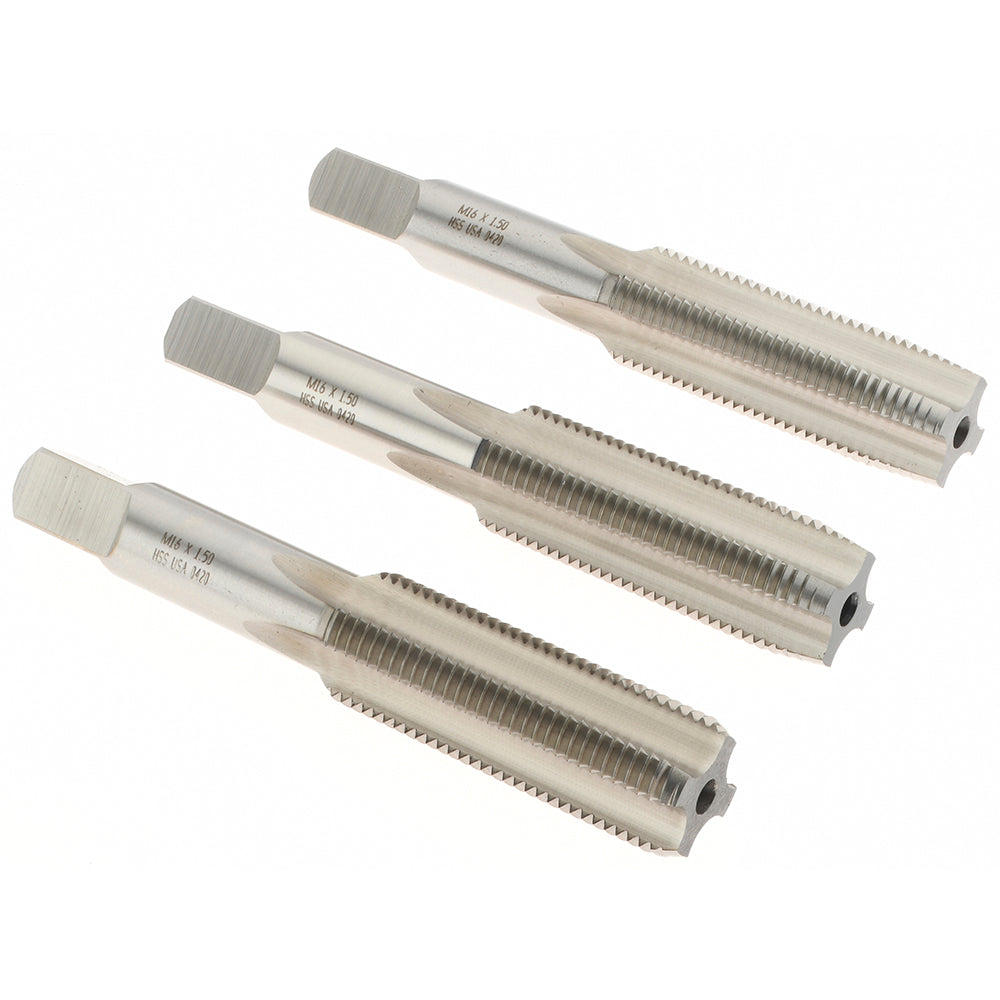 Norseman Drill & Tool 19131 Tap Set M16 x 1.5 Metric Fine, 4 Flute, Bottoming Plug & Taper, High Speed Steel, Bright Finish