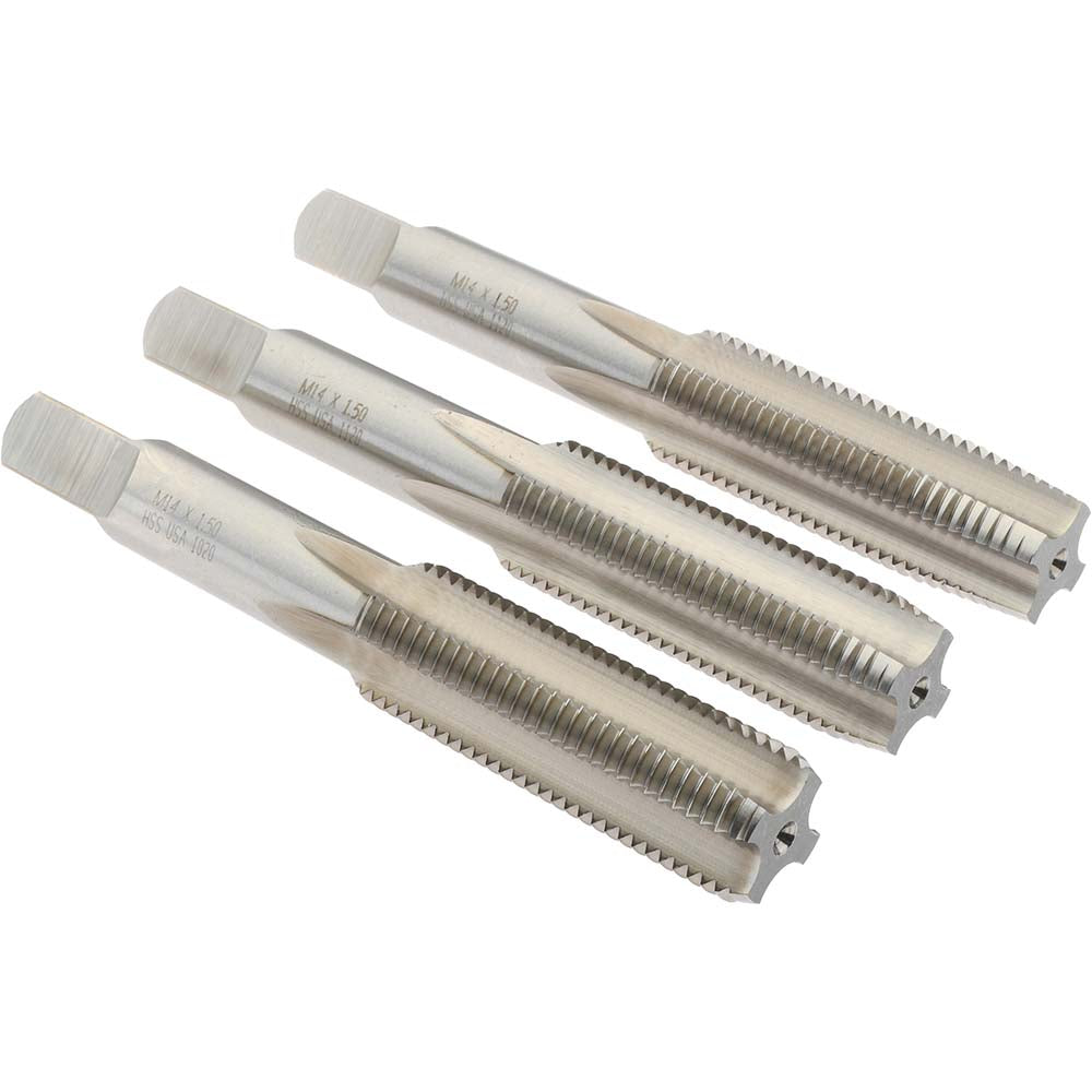 Norseman Drill & Tool 19111 Tap Set M14 x 1.5 Metric Fine, 4 Flute, Bottoming Plug & Taper, High Speed Steel, Bright Finish