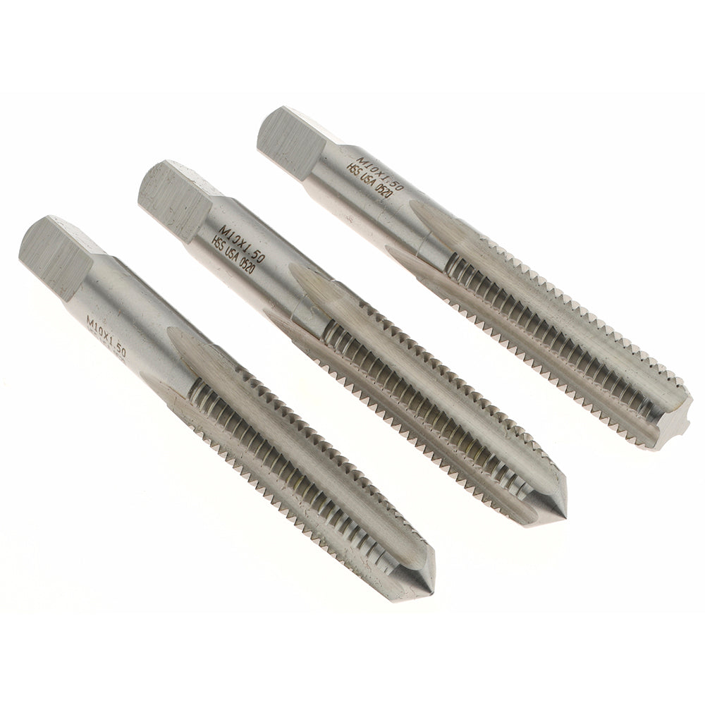 Norseman Drill & Tool 20429 Tap Set M10 x 1.5 Metric Coarse, 4 Flute, Bottoming Plug & Taper, High Speed Steel, Bright Finish