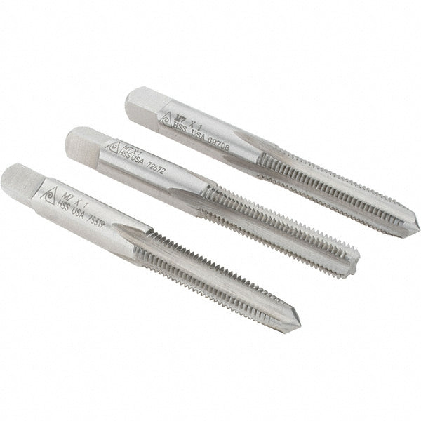 Norseman Drill & Tool 19041 Tap Set M7 x 1 Metric Coarse, 4 Flute, Bottoming Plug & Taper, High Speed Steel, Bright Finish