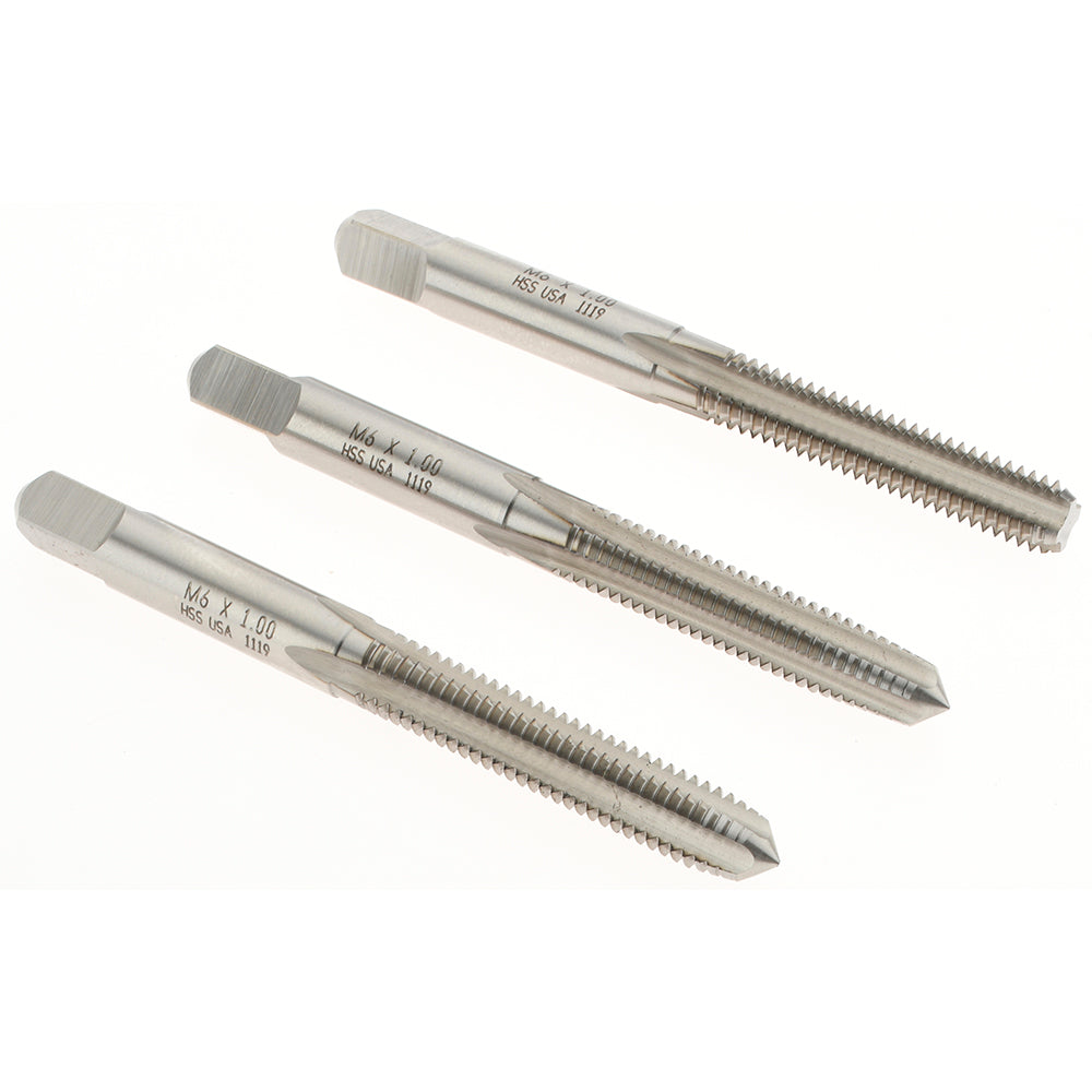 Norseman Drill & Tool 19031 Tap Set M6 x 1 Metric Coarse, 4 Flute, Bottoming Plug & Taper, High Speed Steel, Bright Finish