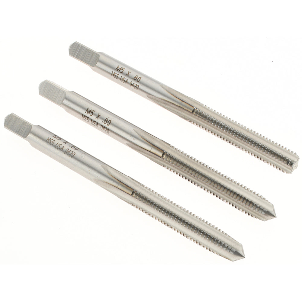 Norseman Drill & Tool 19021 Tap Set M5 x 0.8 Metric Coarse, 4 Flute, Bottoming Plug & Taper, High Speed Steel, Bright Finish