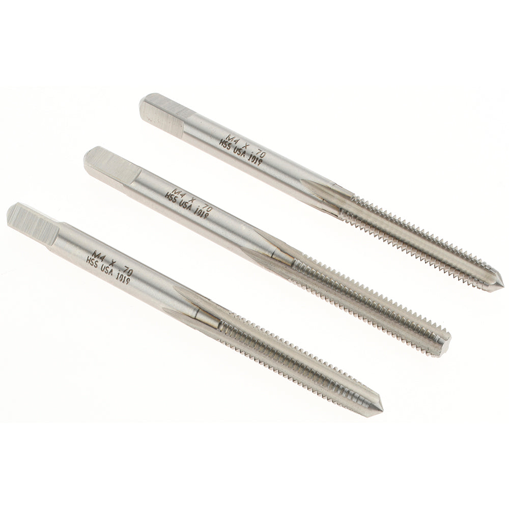 Norseman Drill & Tool 19011 Tap Set M4 x 0.7 Metric Coarse, 4 Flute, Bottoming Plug & Taper, High Speed Steel, Bright Finish