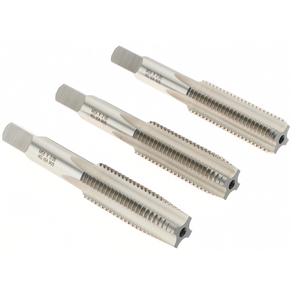 Norseman Drill & Tool 19141 Tap Set M16 x 2 Metric Coarse, 4 Flute, Bottoming Plug & Taper, High Speed Steel, Bright Finish