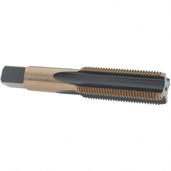 Import BDNA-20795 Straight Flute Tap 7/8-14 UNF, 4 Flutes, Bottoming, High Speed Steel, Gold/Oxide Coated