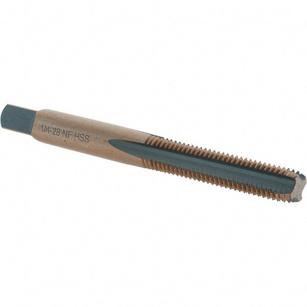Import BDNA-20787 Straight Flute Tap 1/4-28 UNF, 4 Flute, Bottoming Chamfer, High-Speed Steel, Gold & Oxide Finish