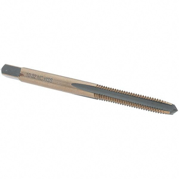 Import BDNA-20770 Straight Flute Tap #10-32 UNF, 4 Flutes, Taper, High Speed Steel, Gold/Oxide Coated
