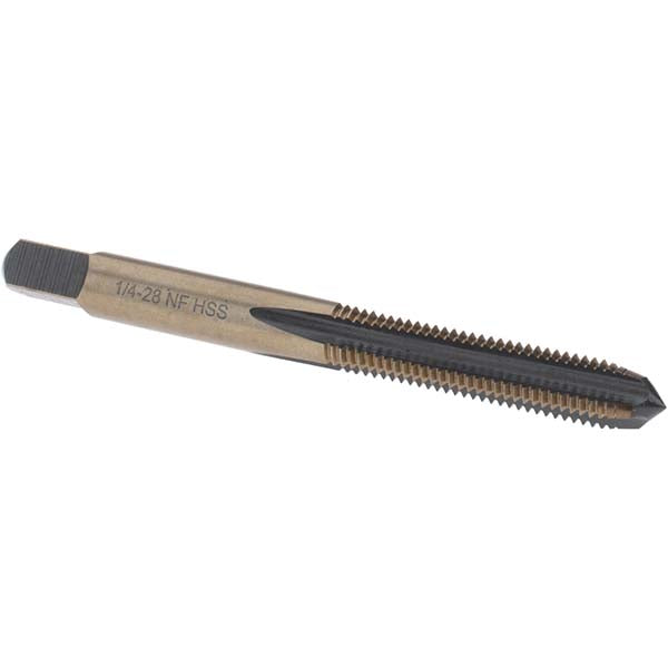 Import BDNA-20756 Straight Flute Tap 1/4-28 UNF, 4 Flute, Plug Chamfer, High-Speed Steel, Gold & Oxide Finish