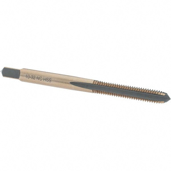 Import BDNA-20754 Straight Flute Tap #10-32 UNF, 4 Flute, Plug Chamfer, HSS, Gold/Oxide Finish