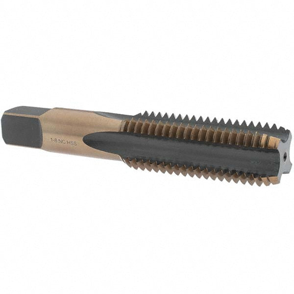 Import BDNA-20746 Straight Flute Tap 1-8 UNC, 4 Flute, Bottoming Chamfer, High-Speed Steel, Gold & Oxide Finish