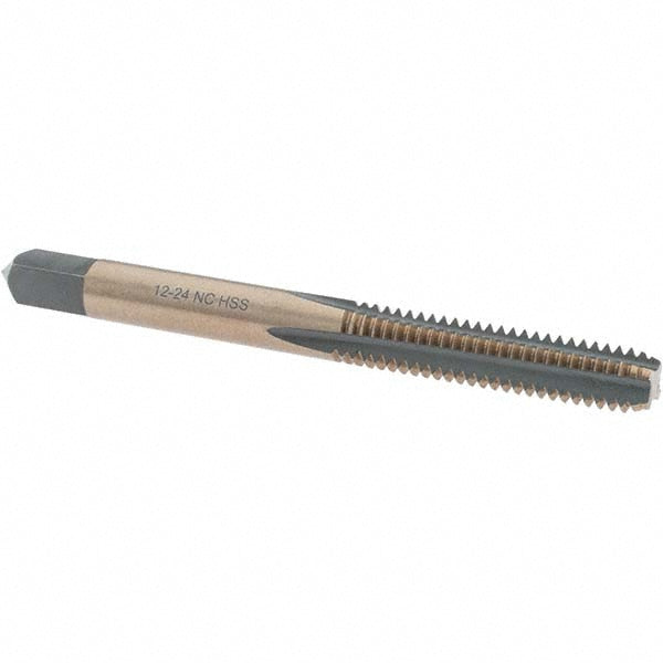 Import BDNA-20736 Straight Flute Tap #12-24 UNC, 4 Flutes, Bottoming, High Speed Steel, Gold/Oxide Coated