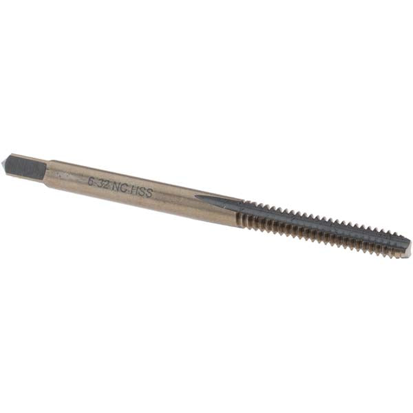 Import BDNA-20733 Straight Flute Tap #6-32 UNC, 3 Flutes, Bottoming, High Speed Steel, Gold/Oxide Coated