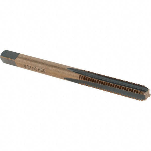 Import BDNA-20734 Straight Flute Tap #8-32 UNC, 4 Flutes, Bottoming, High Speed Steel, Gold/Oxide Coated