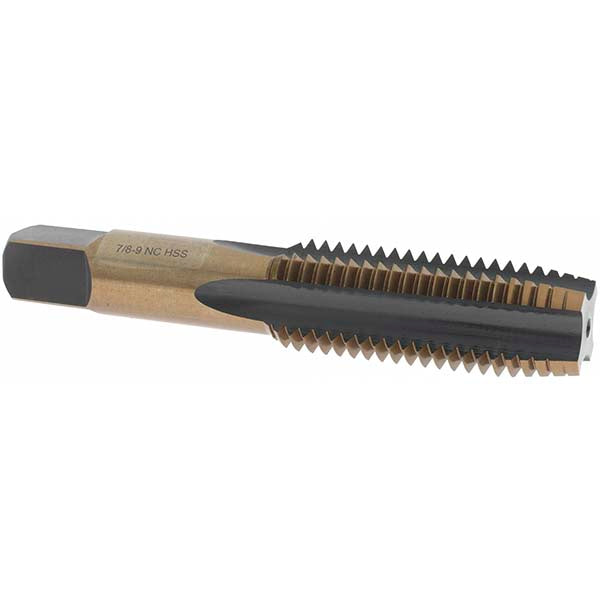 Import BDNA-20730 Straight Flute Tap 7/8-9 UNC, 4 Flutes, Taper, High Speed Steel, Gold/Oxide Coated