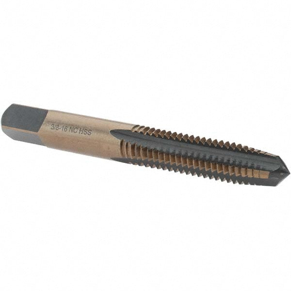 Import BDNA-20724 Straight Flute Tap 3/8-16 UNC, 4 Flutes, Taper, High Speed Steel, Gold/Oxide Coated