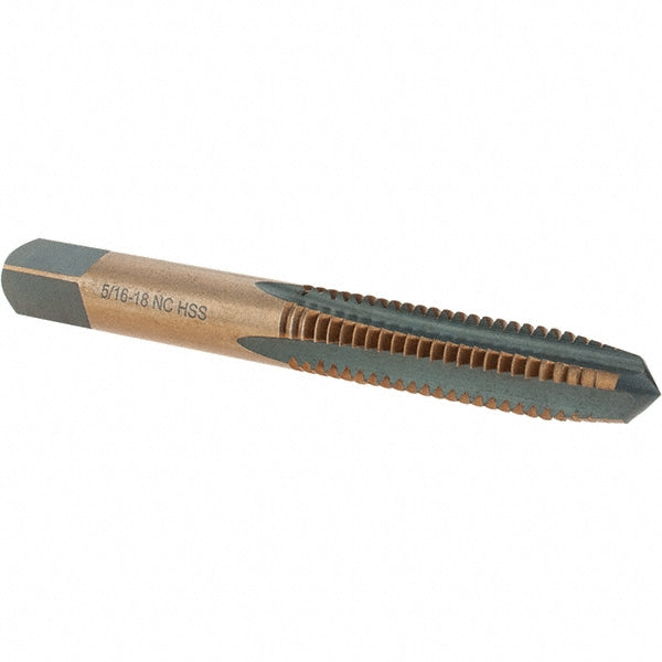 Import BDNA-20723 Straight Flute Tap 5/16-18 UNC, 4 Flutes, Taper, High Speed Steel, Gold/Oxide Coated