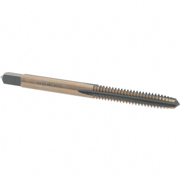 Import BDNA-20720 Straight Flute Tap #10-24 UNC, 4 Flutes, Taper, High Speed Steel, Gold/Oxide Coated