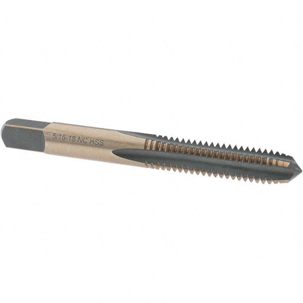 Import BDNA-20707 Straight Flute Tap 5/16-18 UNC, 4 Flutes, Plug, High Speed Steel, Gold/Oxide Coated