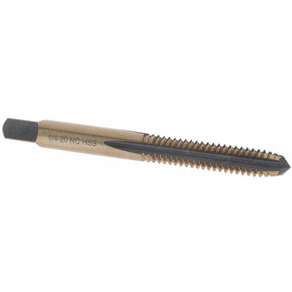 Import BDNA-20706 Straight Flute Tap 1/4-20 UNC, 4 Flutes, Plug, High Speed Steel, Gold/Oxide Coated