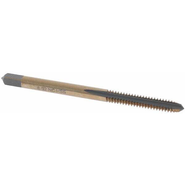 Import BDNA-20702 Straight Flute Tap #6-32 UNC, 3 Flute, Plug Chamfer, HSS, Gold/Oxide Finish