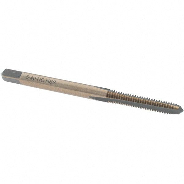 Import BDNA-20701 Straight Flute Tap #5-40 UNC, 2 Flutes, Plug, High Speed Steel, Gold/Oxide Coated