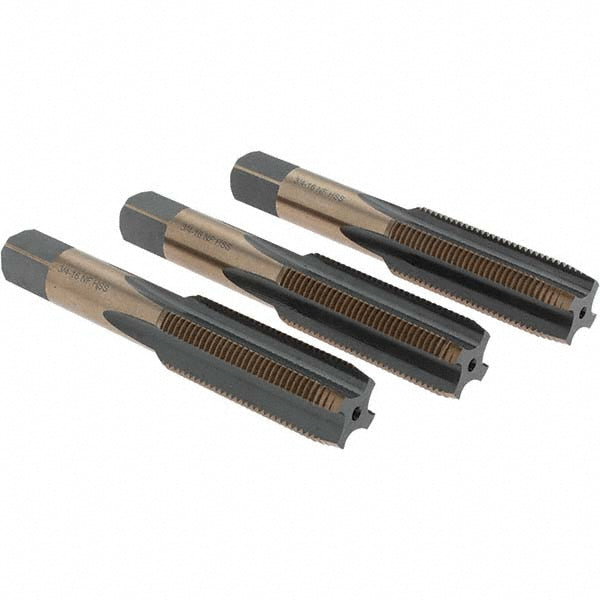 Import BDNA-20693 Tap Set 3/4-16 UNF, 4 Flute, Bottoming Plug & Taper, High Speed Steel, Gold & Oxide Finish