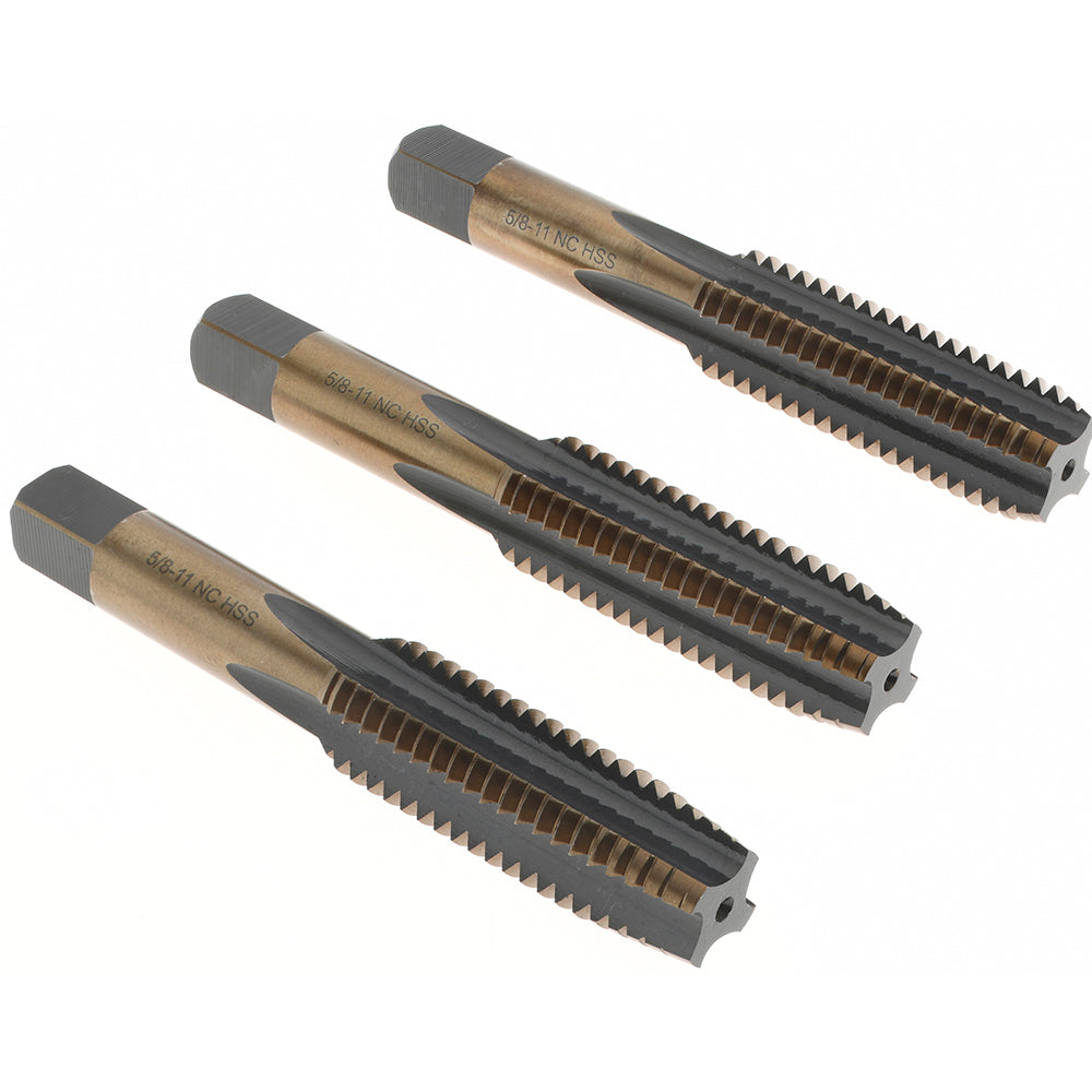 Import BDNA-20690 Tap Set 5/8-11 UNC, 4 Flute, Bottoming Plug & Taper, High Speed Steel, Gold & Oxide Finish