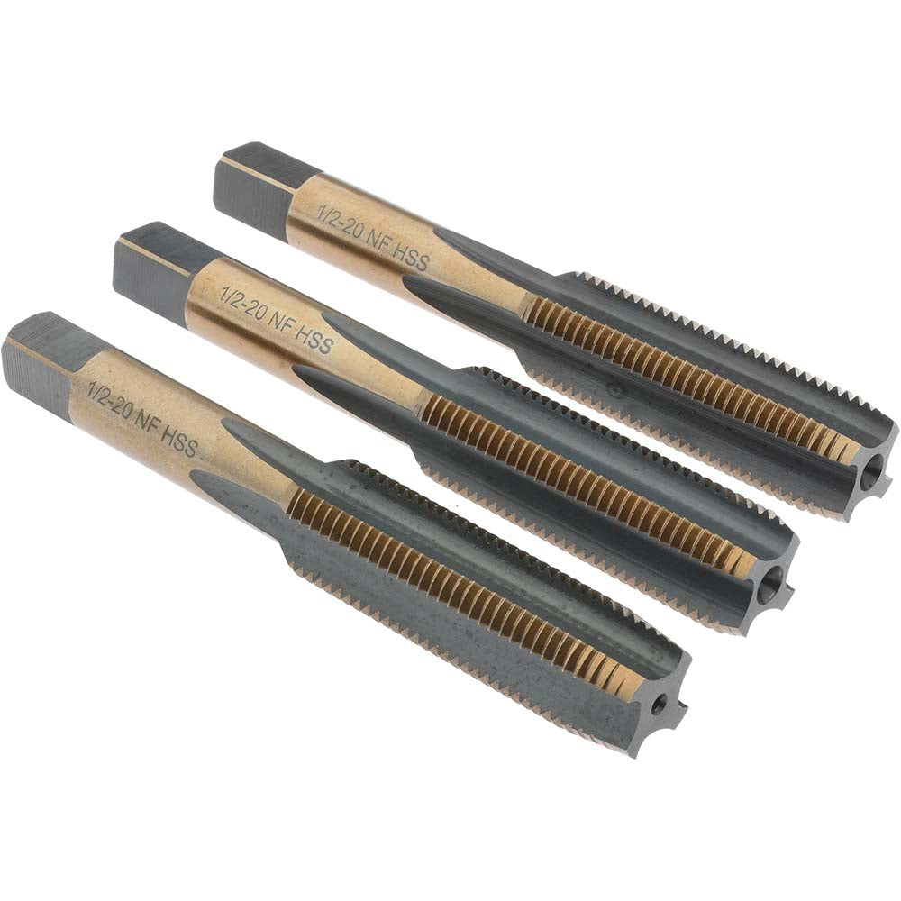 Import BDNA-20687 Tap Set 1/2-20 UNF, 4 Flute, Bottoming Plug & Taper, High Speed Steel, Gold & Oxide Finish