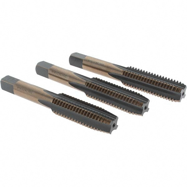 Import BDNA-20688 Tap Set 9/16-12 UNC, 4 Flute, Bottoming Plug & Taper, High Speed Steel, Gold & Oxide Finish