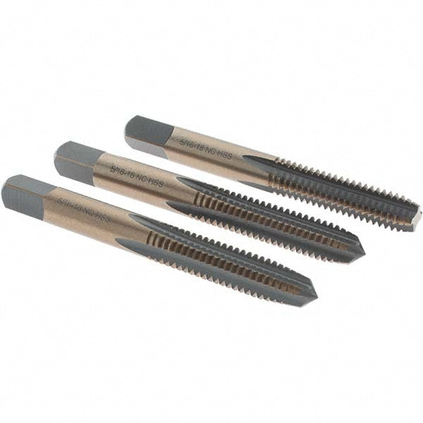 Import BDNA-20680 Tap Set 5/16-18 UNC, 4 Flute, Bottoming Plug & Taper, High Speed Steel, Gold & Oxide Finish