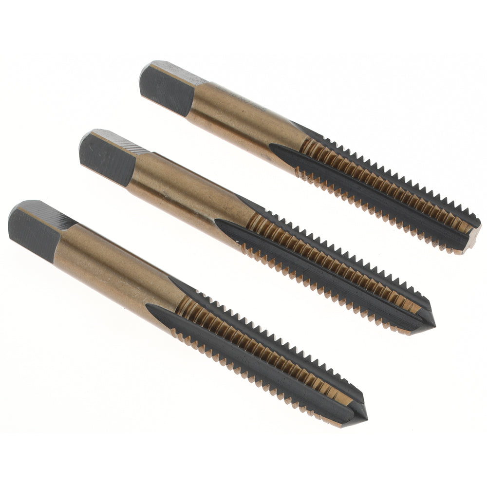Import BDNA-20682 Tap Set 3/8-16 UNC, 4 Flute, Bottoming Plug & Taper, High Speed Steel, Gold & Oxide Finish