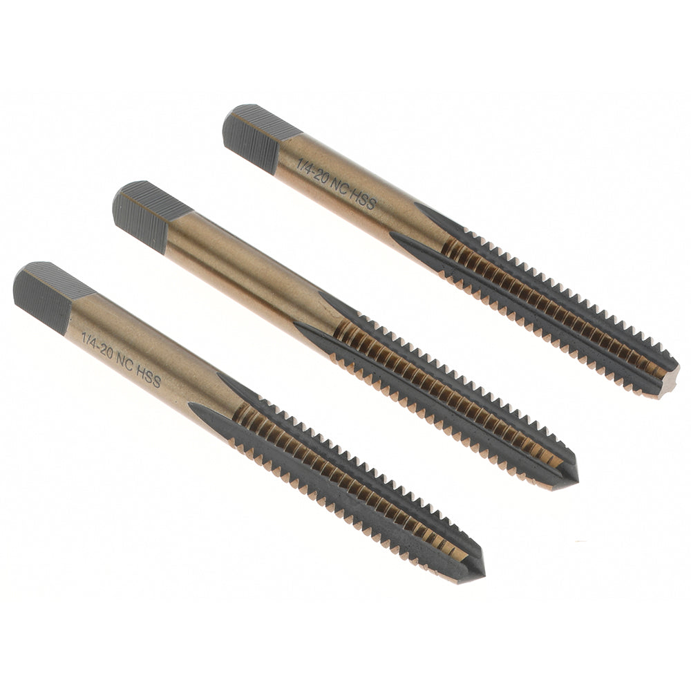 Import BDNA-20678 Tap Set 1/4-20 UNC, 4 Flute, Bottoming Plug & Taper, High Speed Steel, Gold & Oxide Finish