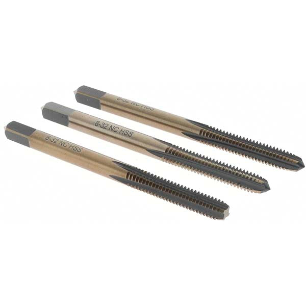 Import BDNA-20672 Tap Set #8-32 UNC, 4 Flute, Bottoming Plug & Taper, High Speed Steel, Gold & Oxide Finish