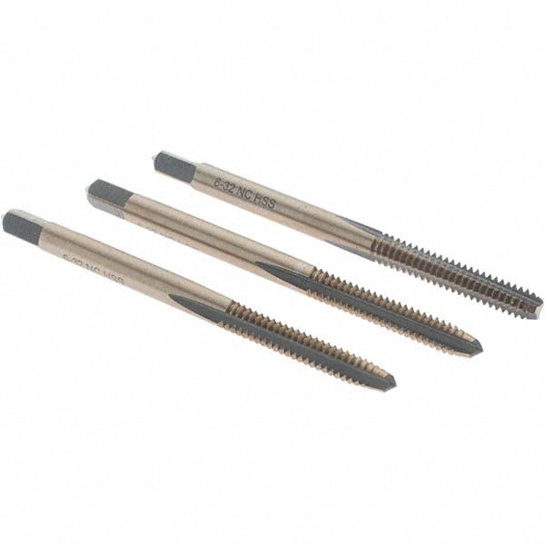 Import BDNA-20670 Tap Set #6-32 UNC, 3 Flute, Bottoming Plug & Taper, High Speed Steel, Gold & Oxide Finish