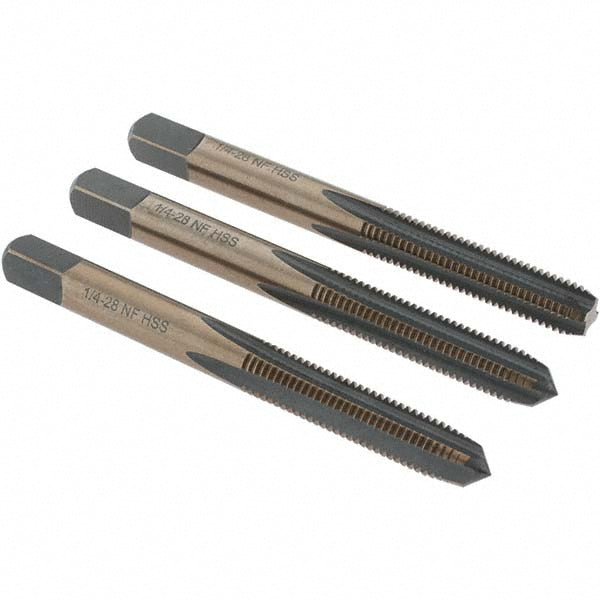 Import BDNA-20679 Tap Set 1/4-28 UNF, 4 Flute, Bottoming Plug & Taper, High Speed Steel, Gold & Oxide Finish