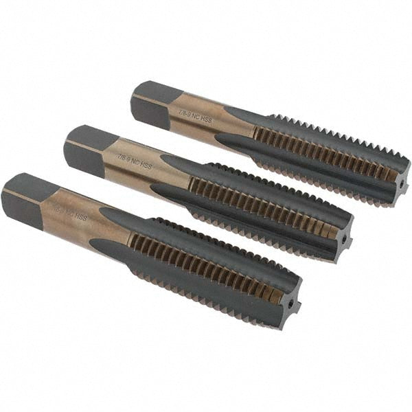 Import BDNA-20694 Tap Set 7/8-9 UNC, 4 Flute, Bottoming Plug & Taper, High Speed Steel, Gold & Oxide Finish
