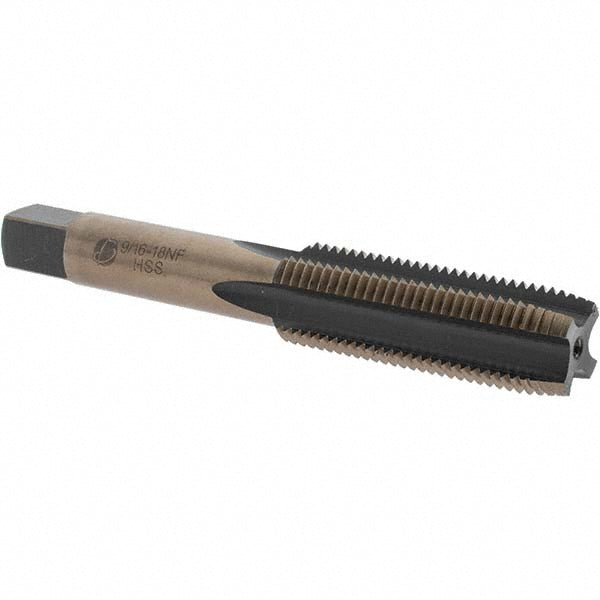 Import BDNA-20761 Straight Flute Tap 9/16-18 UNF, 4 Flutes, Plug, High Speed Steel, Gold/Oxide Coated