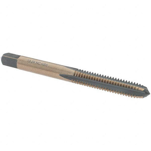 Import BDNA-20705 Straight Flute Tap #12-24 UNC, 4 Flutes, Plug, High Speed Steel, Gold/Oxide Coated
