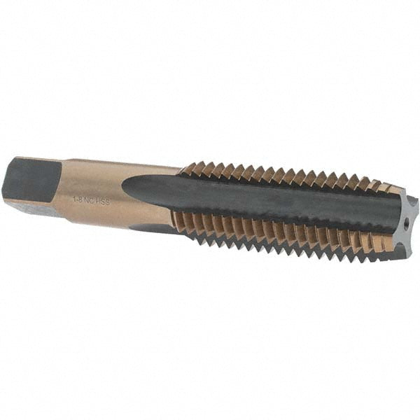 Import BDNA-20715 Straight Flute Tap 1-8 UNC, 4 Flutes, Plug, High Speed Steel, Gold/Oxide Coated