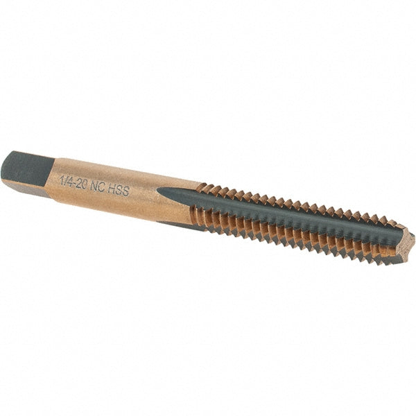 Import BDNA-20737 Straight Flute Tap 1/4-20 UNC, 4 Flutes, Bottoming, High Speed Steel, Gold/Oxide Coated