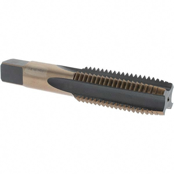 Import BDNA-20731 Straight Flute Tap 1-8 UNC, 4 Flutes, Taper, High Speed Steel, Gold/Oxide Coated