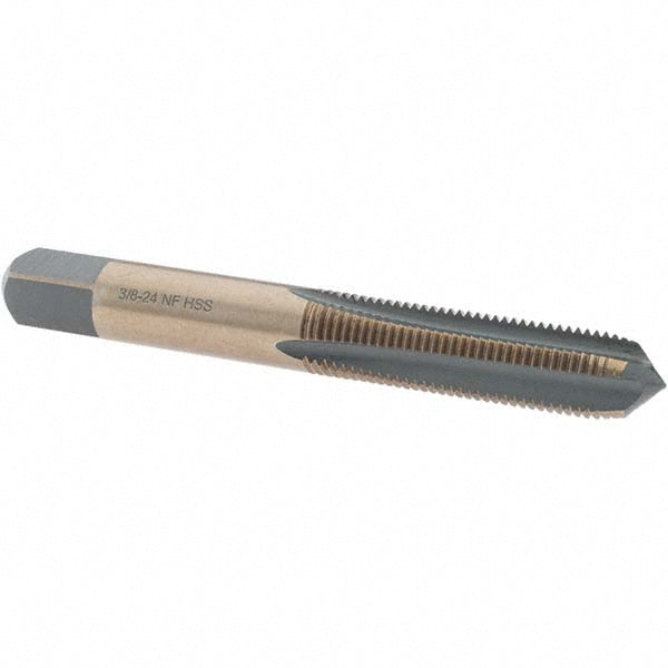 Import BDNA-20758 Straight Flute Tap 3/8-24 UNF, 4 Flutes, Plug, High Speed Steel, Gold/Oxide Coated