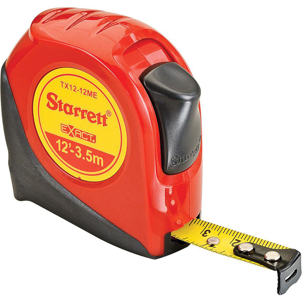 Starrett 30650 Tape Measure 12' Long, 1/2" Width, Yellow Blade