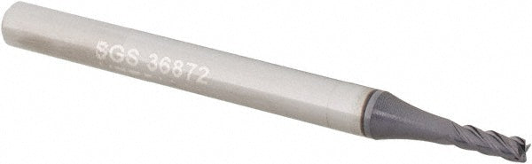 Kyocera SGS Precision Tools 36872 Corner Radius End Mill 1/16" Dia, 3/16" LOC, 0.005" Radius, 4 Flutes, Solid Carbide