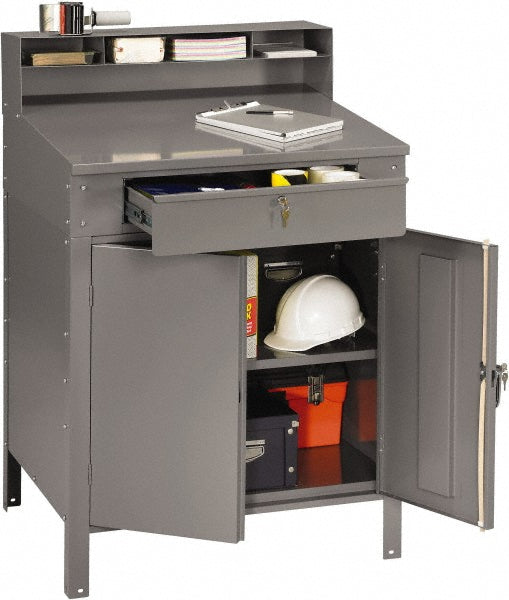 Value Collection XY-908 Stationary Shop Desks Type Locking Cabinet Desk  Color Medium Gray  Additional Information Adjustable Lower Shelf  Ship Weight 135  Number Of Drawers 2  Product Service Code 7110