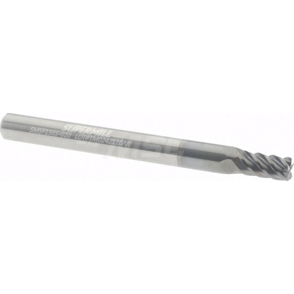 Supermill 5251770 Corner Radius End Mill 0.1562" Dia, 5/16" LOC, 0.01" Radius, 5 Flutes, Solid Carbide