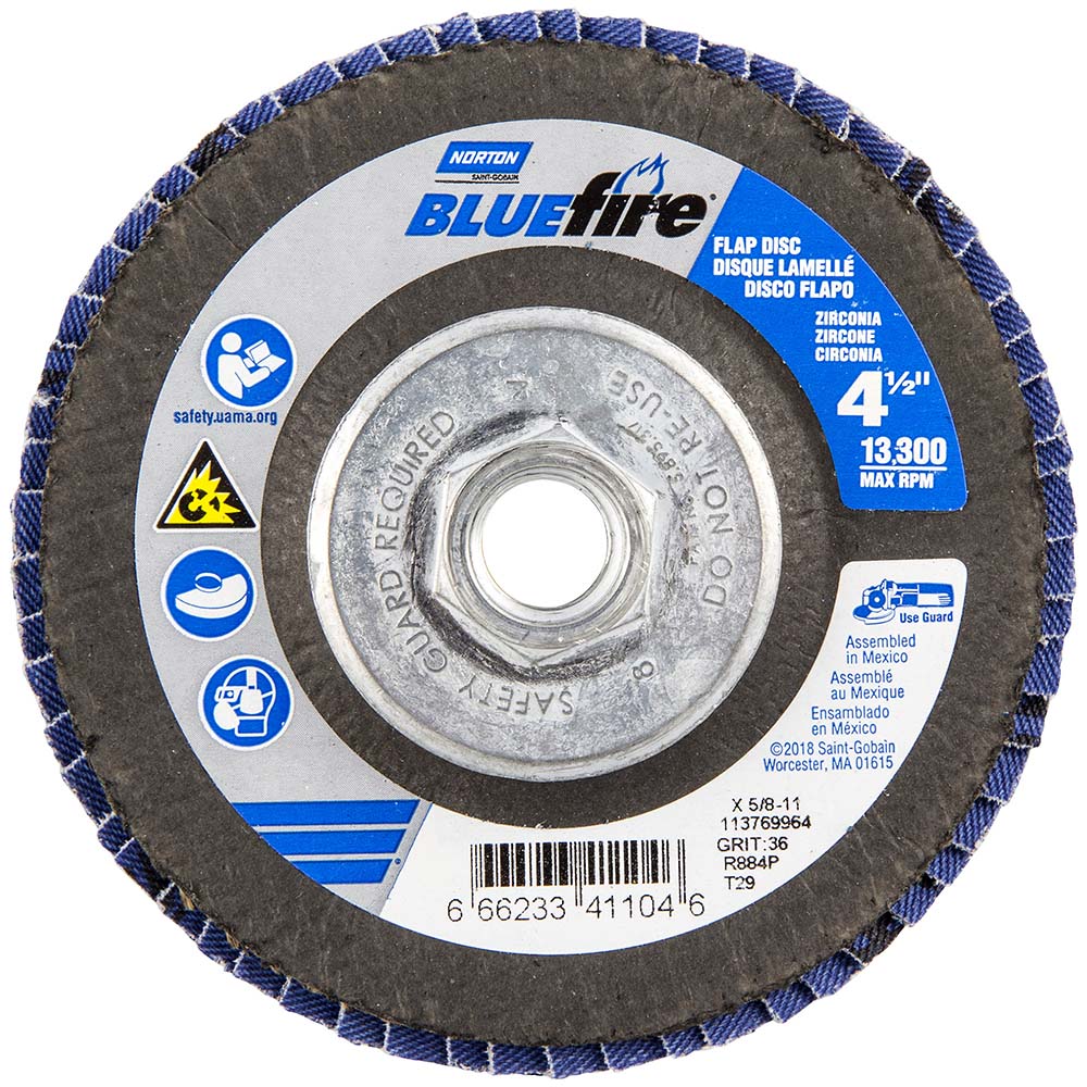 Norton 66623341104 Flap Disc  4-1/2" Dia, 36 Grit, Zirconia Alumina, Type 29